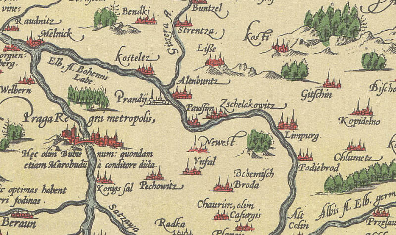 Crigingerova mapa - výřez okolí Toušeně